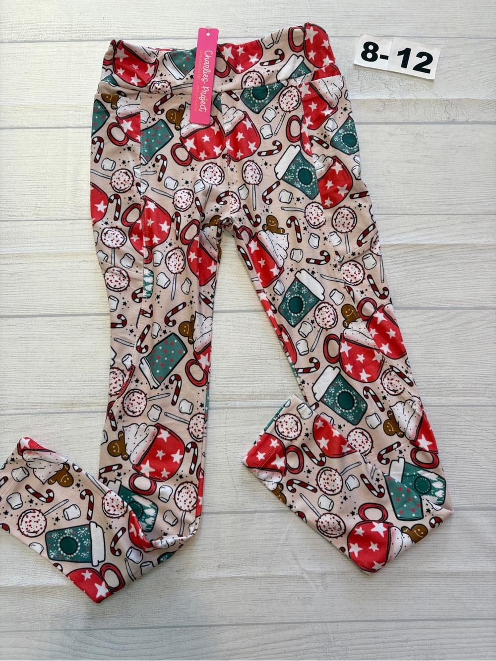Charlie’s project peppermint mocha Festive Print Kids Leggings size 8-12